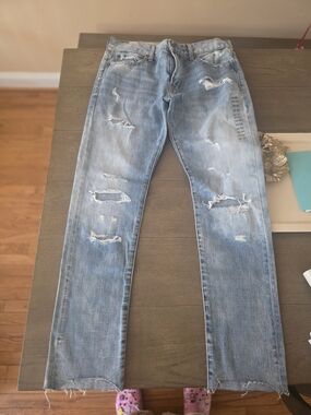 Abercrombie & Fitch Light Blue Distressed Slim Straight Jeans